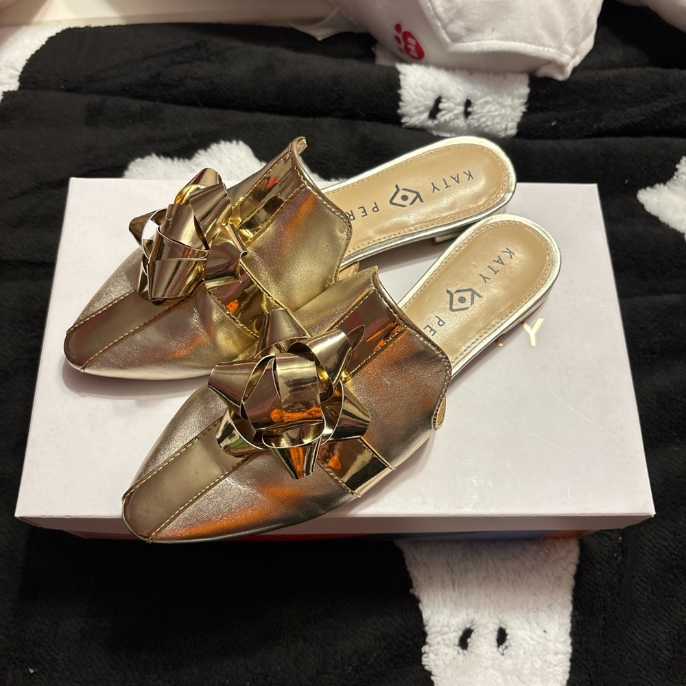 Katy Perry Collections Gold Mules with Bow Accent